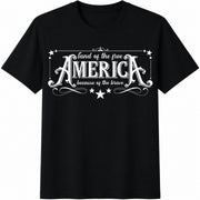 4th of July America Land of the Free Because of the Brave Cotton T-Shirt in Black