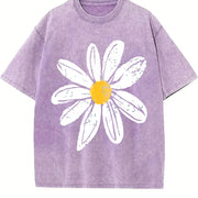 Daisy Retro Floral Cute vintage washed oversized T-shirt in Purple