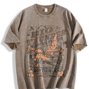 European and American Letter Vintage Washed T-Shirt in Brown