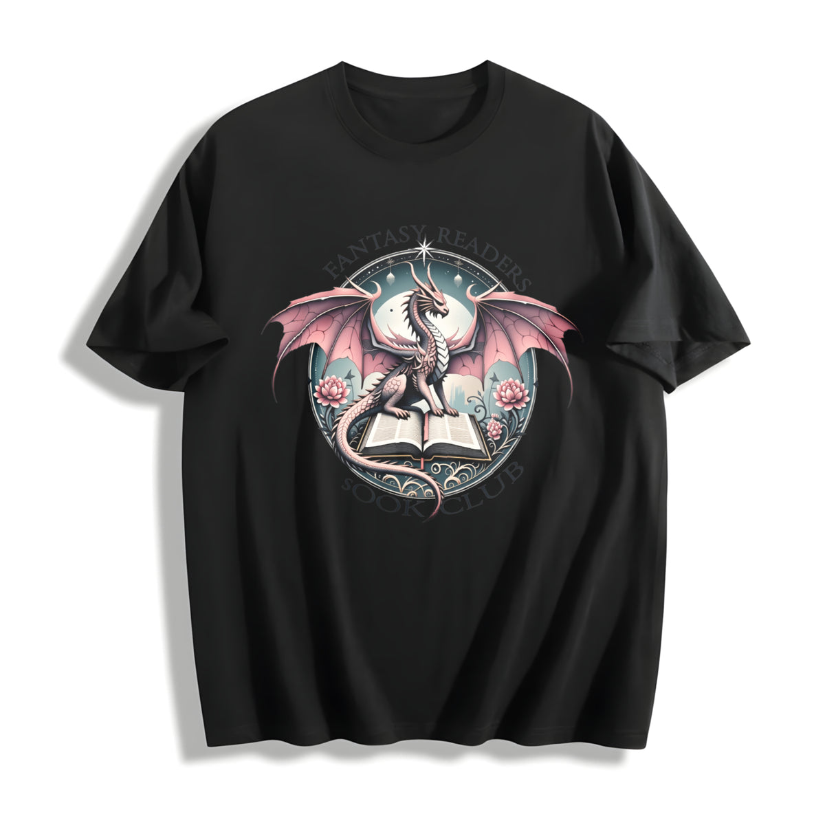 Fantasy Readers Book Club Dragon Cotton T-Shirt in Black