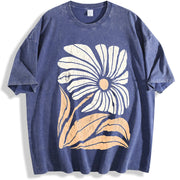 Boho Floral vintage washed oversized T-shirt in Blue