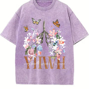 YHWH Yahweh Floral Christian Vintage Washed T-Shirt in Purple