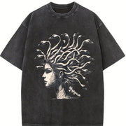 Retro Medusa Goose Head 90s Vintage Washed T-Shirt in Black