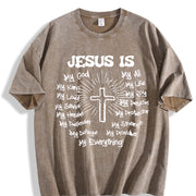 Cross Jesus God vintage washed oversized T-shirt in Brown