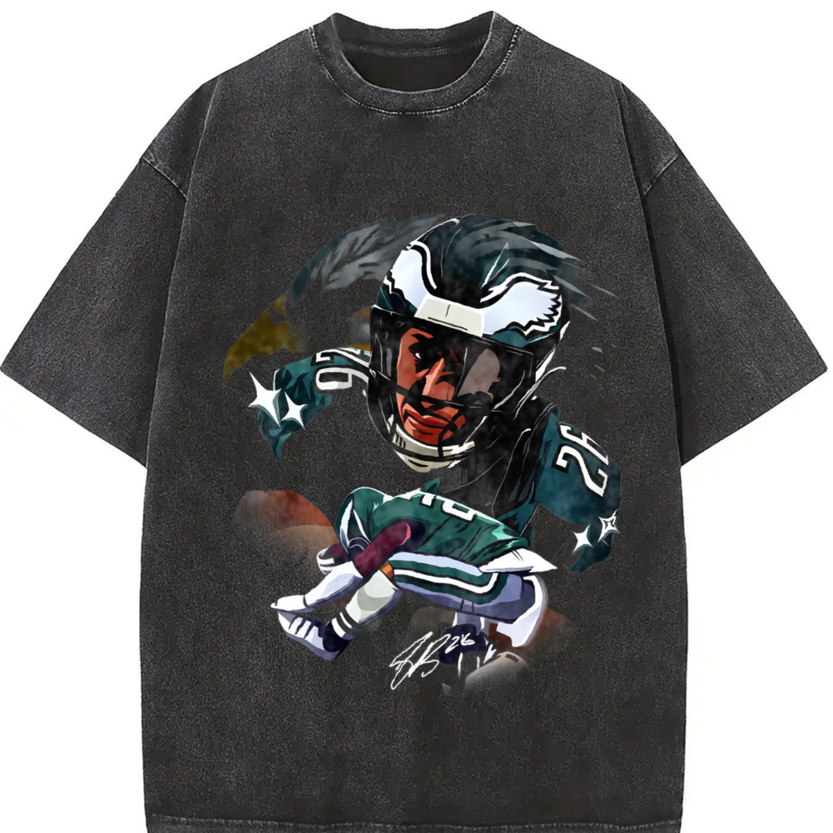 Saquon Night Jump Over Philadelphia Football Star Custom vintage washed oversized T-shirt in Black