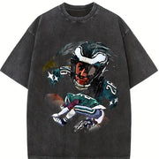 Saquon Night Jump Over Philadelphia Football Star Custom vintage washed oversized T-shirt in Black