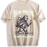 Slow Hiking Society Sloth Hiker Vintage Washed T-Shirt in Beige