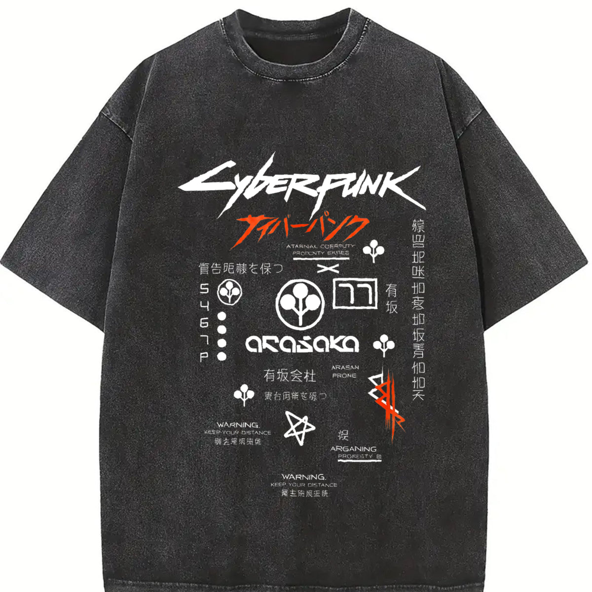 Wash Cyber Metal Phantom Liberty Video Game Metalhead Fan vintage washed oversized T-shirt in Black