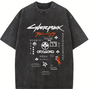 Wash Cyber Metal Phantom Liberty Video Game Metalhead Fan vintage washed oversized T-shirt in Black