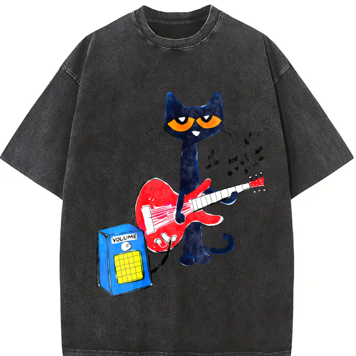 Pete The Cat Playing Guitar Party's vintage washed oversized T-shirt in Black