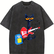 Pete The Cat Playing Guitar Party's vintage washed oversized T-shirt in Black