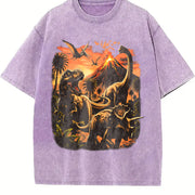 Dinosaur Retro Jurassic Dino Triceratops T Rex Vintage Washed T-Shirt in Purple