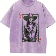Western Valentine Cowgirl Queen of Hearts Card vintage washed oversized T-shirt in Purple