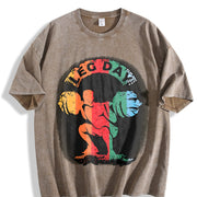 Leg Day Weightlifting Vintage Washed T-Shirt in Brown