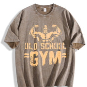Old School Gym Muscle Hunk Biceps Display Vintage Washed T-Shirt in Brown