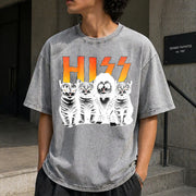 Cute Hiss Cats Rock Kittens Kitty Rocking Music Cat Lovers Vintage Washed T-Shirt in Gray