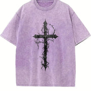 Thorn Cross Gothic Cross Biblical Cross Art Jesus vintage washed oversized T-shirt in Purple