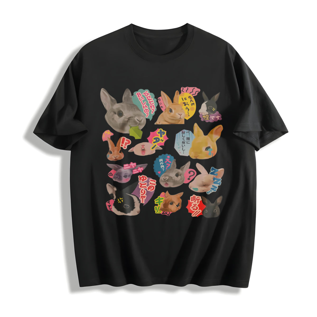 Y2K Bunny 90s Harajuku Cotton T-Shirt in Black
