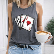 Four Aces Playing Cards Crew-neck Sleeveless Vest Outdoor Women's Color Cotton Tank Top in Gray