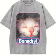 Benadryl Meme Cat vintage washed oversized T-shirt in Gray