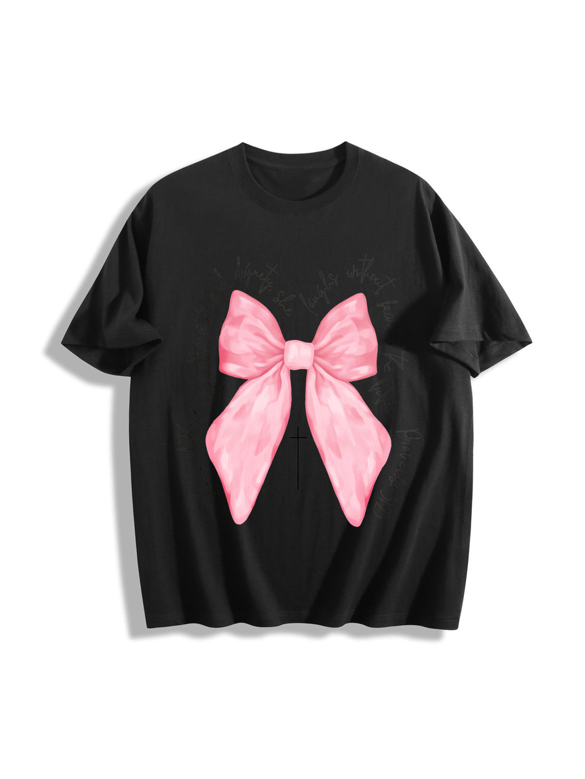 Coquette Christian Pink Bow Faith Cotton T-Shirt in Black