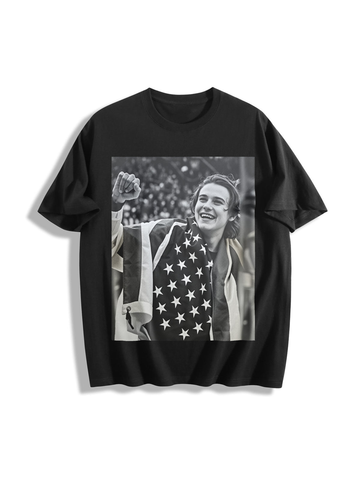 USA Olympic Gold Medal Hockey Jack Hughes Cotton T-Shirt in Black