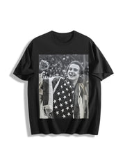USA Olympic Gold Medal Hockey Jack Hughes Cotton T-Shirt in Black