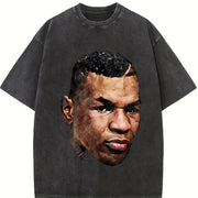 Young Mike Portrait Big Face Custom vintage washed oversized T-shirt in Black