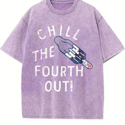 Chill the Fourth Out Fourth of July Popsicle Joke for Guys Vintage Washed T-Shirt in Purple