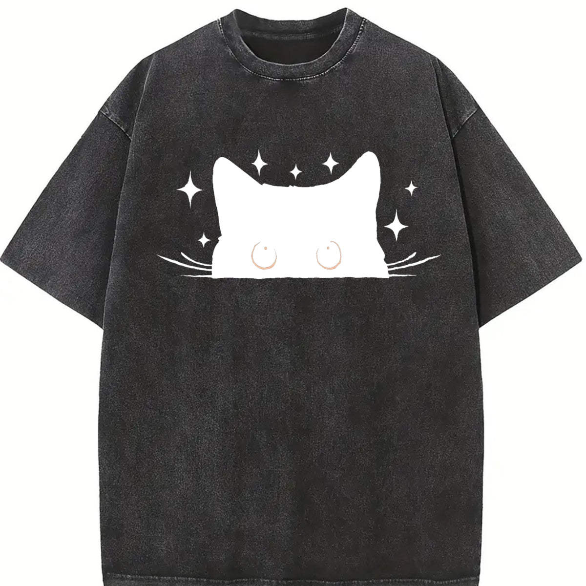 Cute Cat Black Cat Vintage Washed T-Shirt in Black