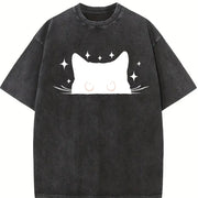 Cute Cat Black Cat Vintage Washed T-Shirt in Black