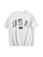USA Retro Flag America Patriotic 4th of July Cotton T-Shirt in White