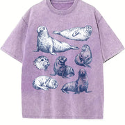Seal 90s Tattoo Retro ® Y2k Ocean Sea Lion Vintage Washed T-Shirt in Purple