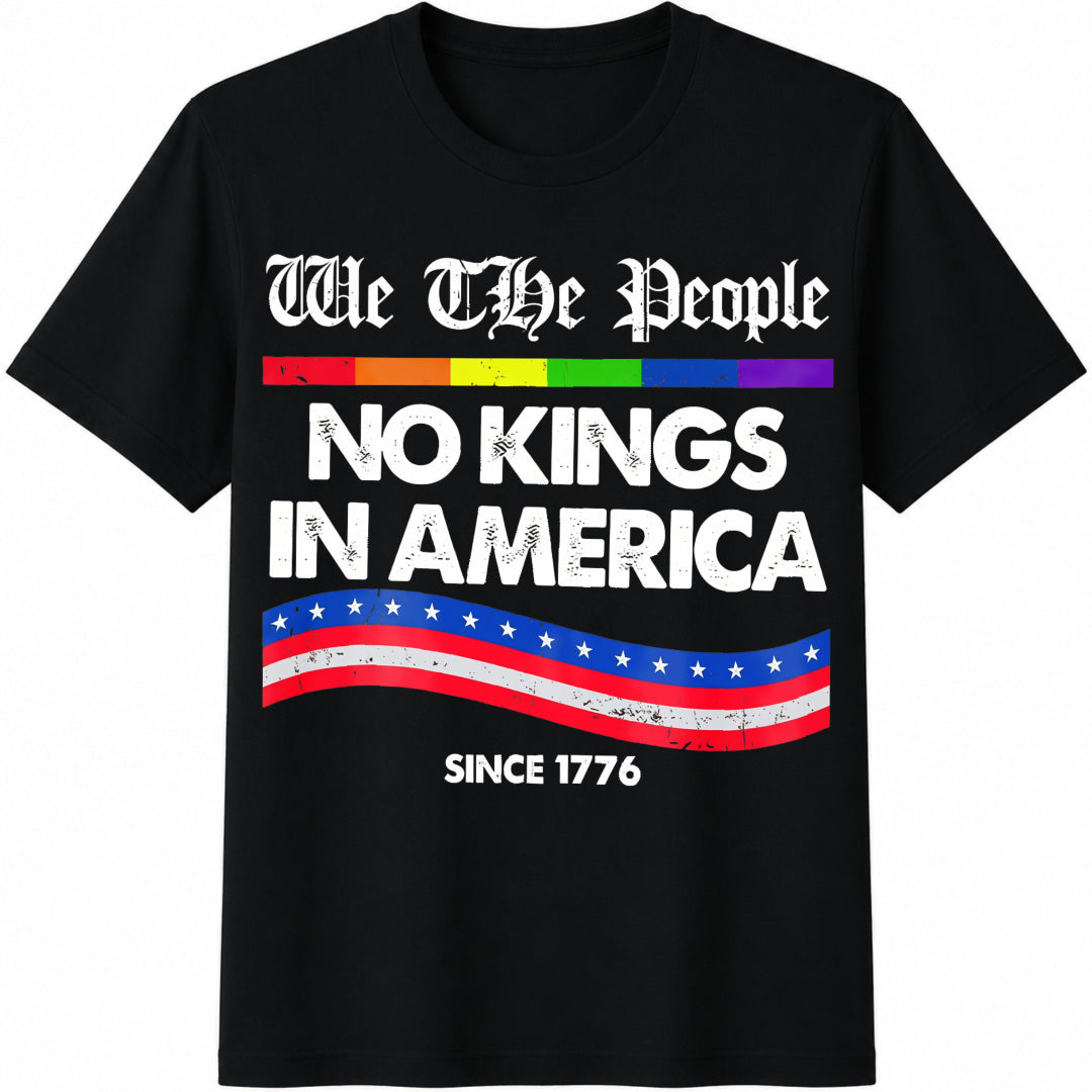 No Kings in America Anti Trump Cotton T-Shirt in Black