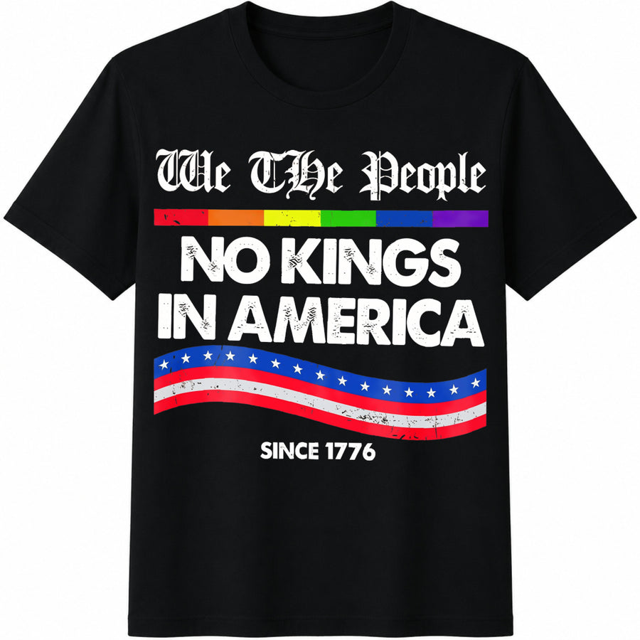 No Kings in America Anti Trump Cotton T-Shirt in Black