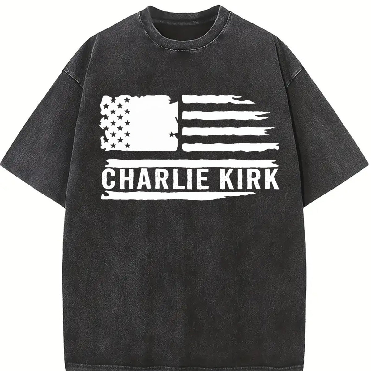 American Patriot Charlie Kirk Memorial Vintage Washed T-Shirt in Black