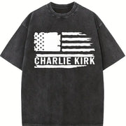 American Patriot Charlie Kirk Memorial Vintage Washed T-Shirt in Black