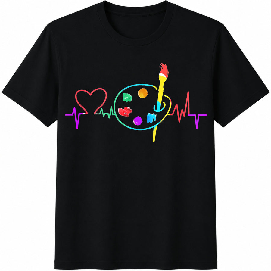 Artist Heartbeat Palette Cotton T-Shirt in Black
