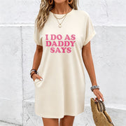 I Follow Dad's Instructions Sleeveless Dress- Black Floral Cotton T-Shirt in White