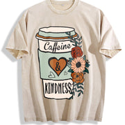 Caffeine and Kindness Vintage Washed T-Shirt in Beige