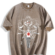 Ryuk & Light Yagami (Kira) – Death Note Anime vintage washed oversized T-shirt in Brown