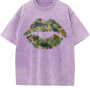 Camo Lip Soft Knit Breathable & vintage washed oversized T-shirt in Purple