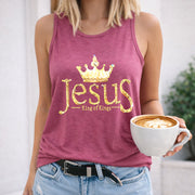 Jesus King of Kings Women's Color Cotton Tank Top in Red