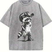 Western Raccoon Retro Cowboy Racoon Vintage Washed T-Shirt in Gray