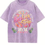 Besties Trip 2026 Vintage Washed T-Shirt in Purple