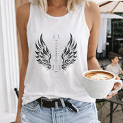 Guitar with Wings Crew-neck Sleeveless Vest Outdoor Women's Color Cotton Tank Top in White