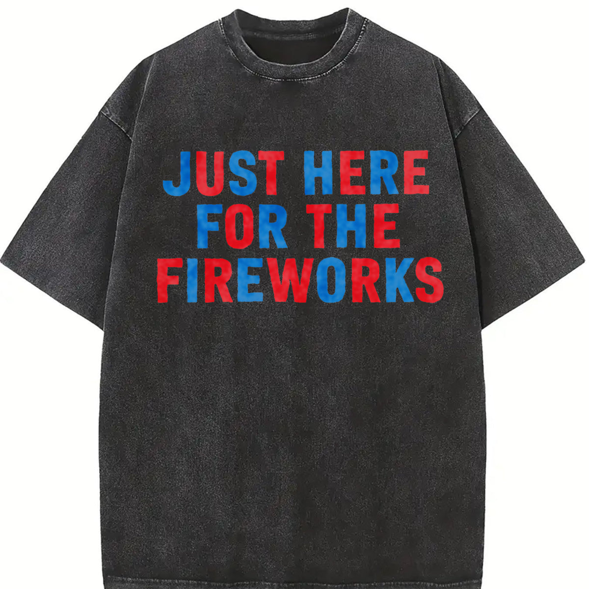 Just Here for the Fireworks Vintage Washed T-Shirt in Black