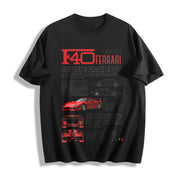 F40 Supercar Racing Cotton T-Shirt in Black