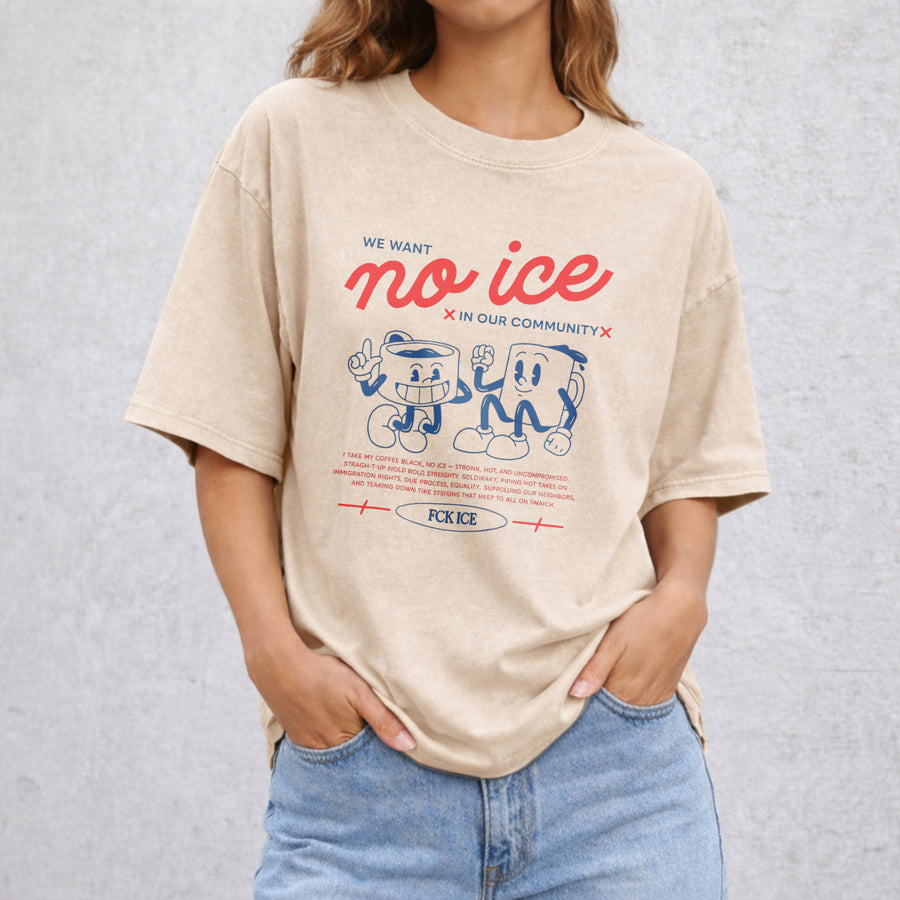 No ICE Front & Back vintage washed oversized T-shirt in Beige