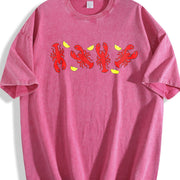 Lobsters Embroidered & for Beach Days & Coastal Road Trips Vintage Washed T-Shirt in Red